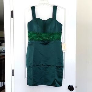 NWT TS COUTURE EMERALD GREEN COCKTAIL DRESS LACE SASH SIZE 14
